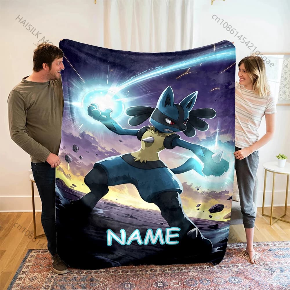 Coperta Personalizzata con Stampa Pokemon Lucario per Casa, Divano, Viaggio, Ufficio, Pausa, Regalo di Lusso per Bambini e Studenti
