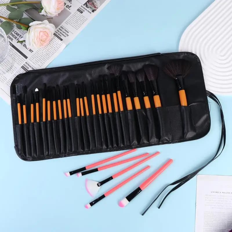 24 piece professional makeup brush set, foundation brushes, eye shadow, cosmetic makeup tools with case