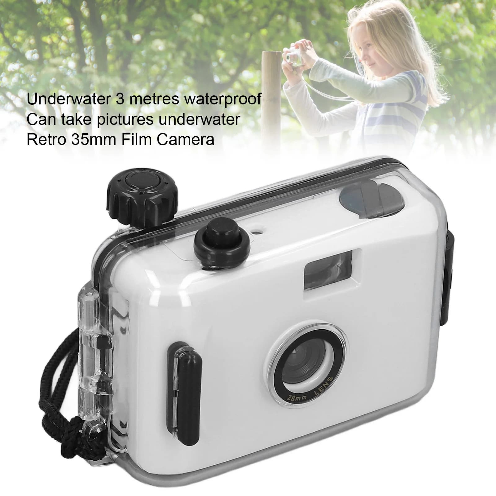 Fotocamera con pellicola riutilizzabile da 35mm con custodia impermeabile per lo Snorkeling con velocità dell'otturatore 1/100s F/9 obiettivo da 28MM fotocamera con pellicola riutilizzabile da 35mm
