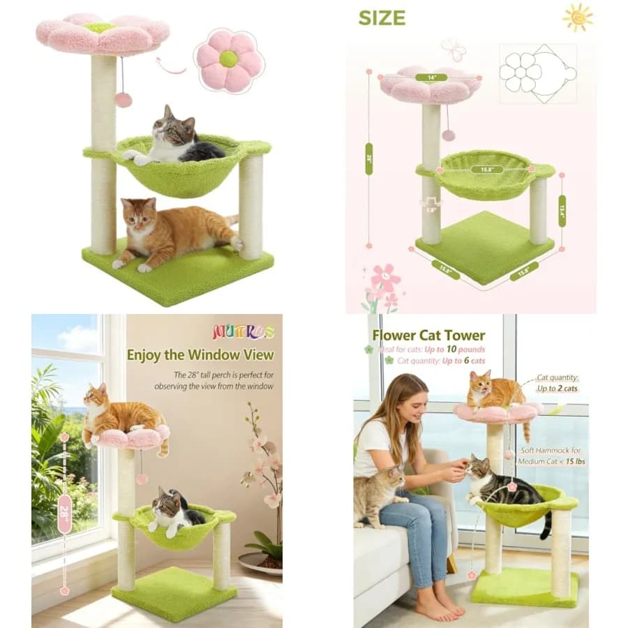 Albero per Gatti a Forma di Fiore, Torre per Gatti con Comoda Posizione a Fiore, Grande Amaca per Gatti Piccoli da Interno, Grazioso Albero per Gatti con Tiragraffi in Sisal