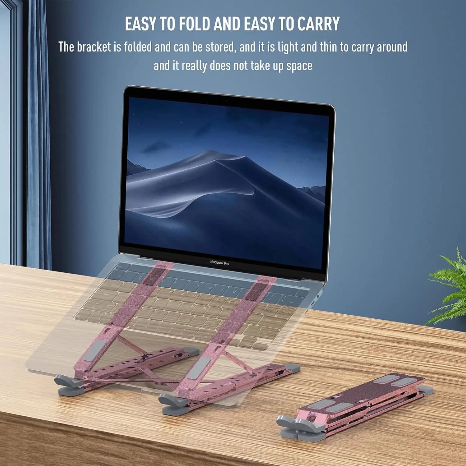 Supporto Portatile per Laptop Pieghevole, Riser Ultra Sottile in Alluminio con Raffreddamento per Scrivania, Supporto per Computer da Viaggio con Base Antiscivolo