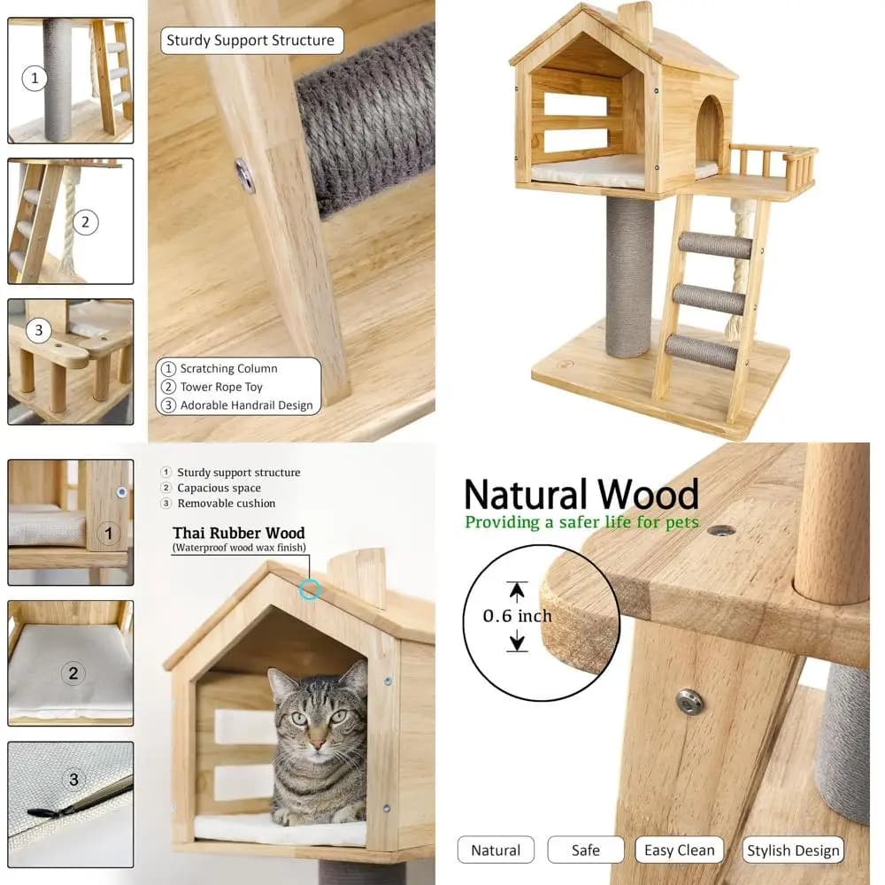 Elegante albero per gatti da interni per divertimento, riposo e graffi - Condo per gatti durevole con torre, corda e colonna