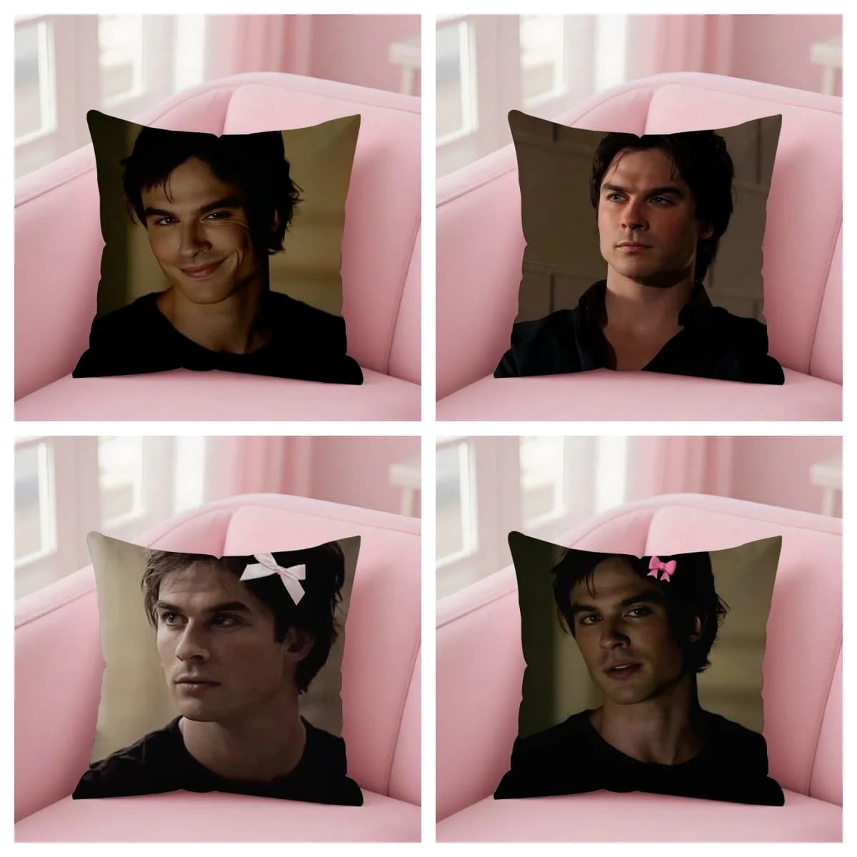 1 pezzo di federa per cuscino The Vampire Diaries Damon, stampa fronte-retro 2D in poliestere, morbida federa decorativa per cuscini, perfetta per i fan della TV.