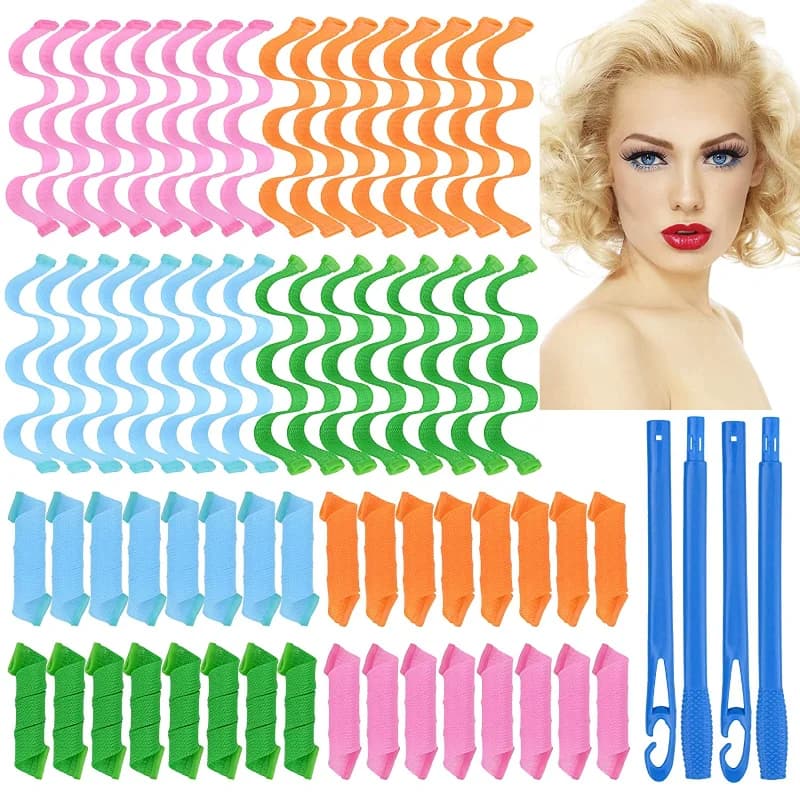 12 pcs Bigodini No Heat Wave Magic Formers Bigodini A Spiral Bigodini Undulate Women Hairstyle Tools For Hair Styling