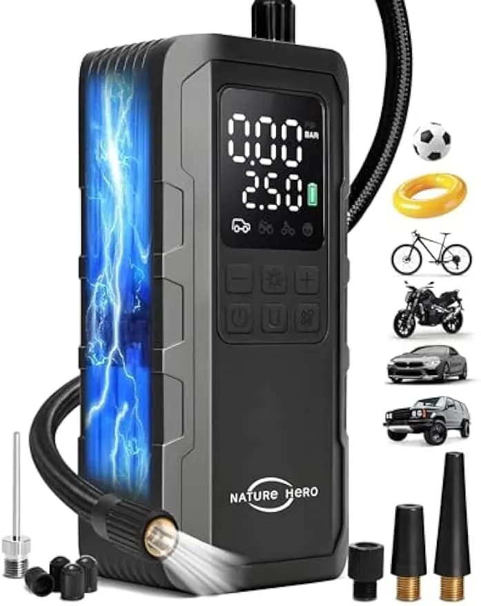 Compressore d'aria portatile - Pompa per pneumatici senza fili da 150 PSI con manometro e luci a LED per auto, biciclette, palline