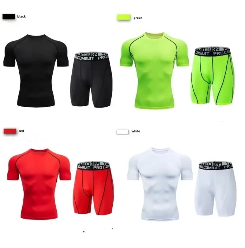 Set Sportivo da Uomo 2 Pezzi, Abbigliamento Compressivo Elastico per Allenamento, Yoga, Jogging, Fitness, Tuta Sportiva con Pantaloni