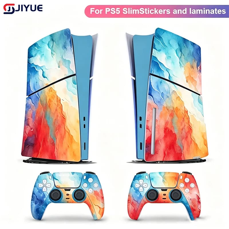 Vinyl Skin Sticker For PS5 Slim Disc Edition Console & DualSense Controllers Anti-Scratch DIY Protective Wrap Decal Cover