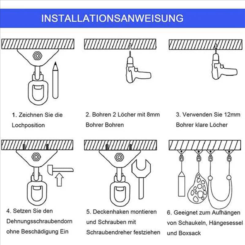 ABLJ Suspended chair with ceiling hook 360 ° Wheel the 450 kg oscillating hook. oscillating suspension hook for boxing bag, hammock, yoga, etc.