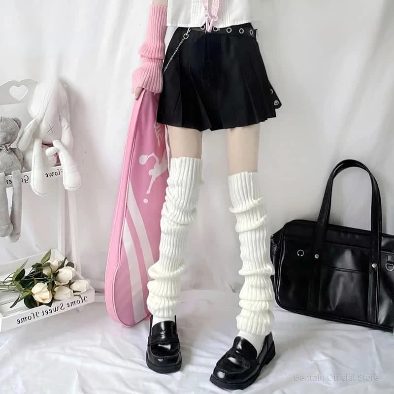 Scaldamuscoli sopra il ginocchio allungati 70 cm Calzini lunghi uniformi JK Calzini per stivali lavorati a maglia Lolita Calzini impilabili Copertura riscaldante per i piedi