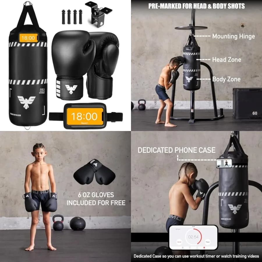 Set Sacco da Boxe - Sacco da Boxe Pesante da 60 cm, Guanti da 6 once, Custodia per Telefono, per Boxe Giovanile, MMA, Attrezzatura per Allenamento Arti Marziali in Palestra Domestica