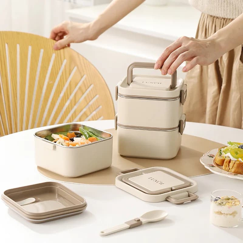 Scatola per il pranzo quadrata in acciaio inossidabile 304 Bento Box portatile multistrato per microonde per bambini contenitore per alimenti a tenuta stagna per adulti