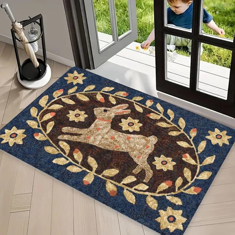 Tappetino Antiscivolo Vintage con Stampa Animali (Volpe, Coniglio, Cigno) Lavabile e Assorbente per Ingresso, Cucina e Bagno