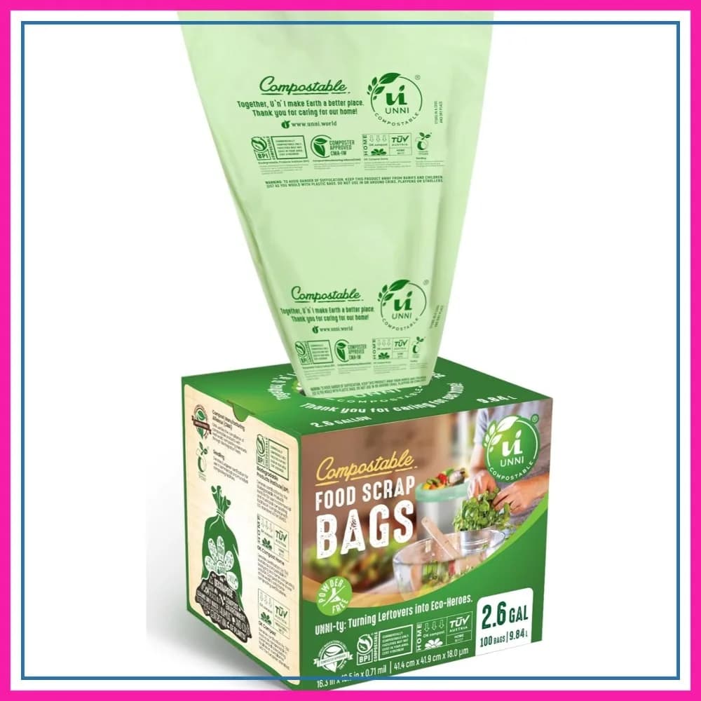 Sacchetti per Rifiuti Compostabili 2,6 Galloni 9,84 Litri 100 Pezzi Extra Spessi 0,71 Mil Sacchetti per Rifiuti Alimentari da Cucina