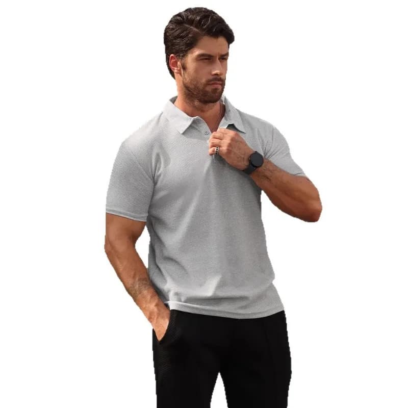 Polo da uomo in maglia waffle a maniche corte con bottoni, casual, da golf, per l'estate