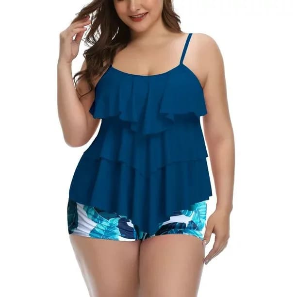 Women Swimwear Bikini Plus Size Bikinis Floral Print Swimsuit Spaghetti Strap Two Piece Swimsuit High Waist Shorts Woman