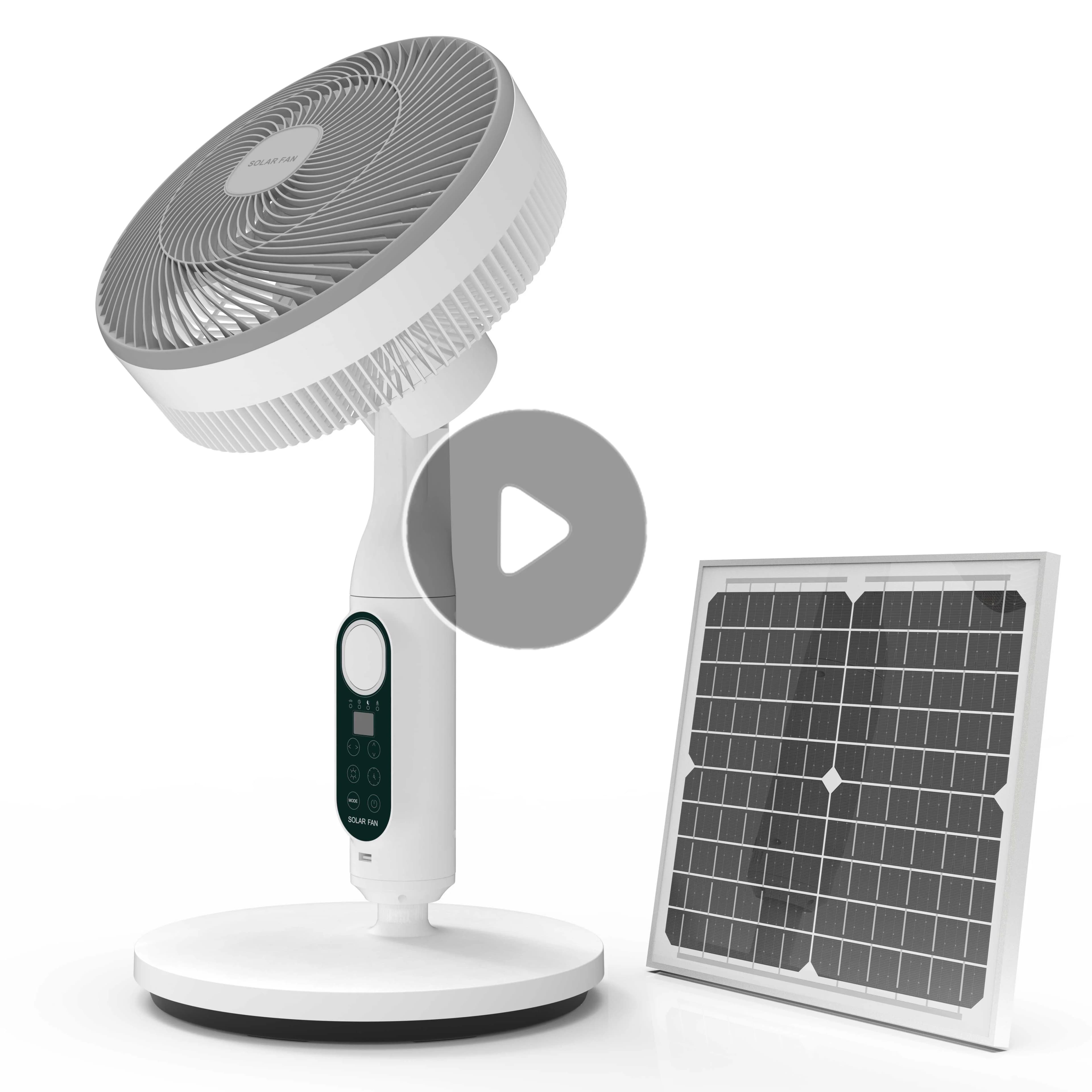 Ventilatore solare con pannello solare e luce a led Ventilatore ricaricabile AC Dc della fabbrica cinese con ricarica USB da pannello
