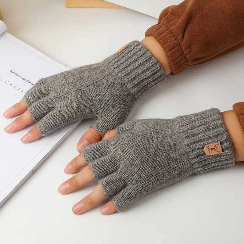 Winter Gloves without fingers Thermal Gloves half fingers knitted thickened Cycling Guide Work Racing Elastic touchscreen gloves