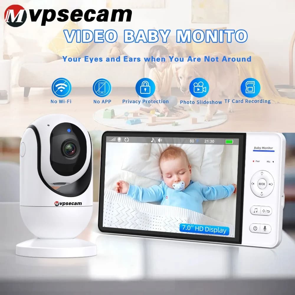 Baby monitor da 7 pollici 720p con batteria da 5000 mAh adatto per la sicurezza domestica, telecamera per neonati/animali domestici, monitor per ninne nanne per la cura del bambino