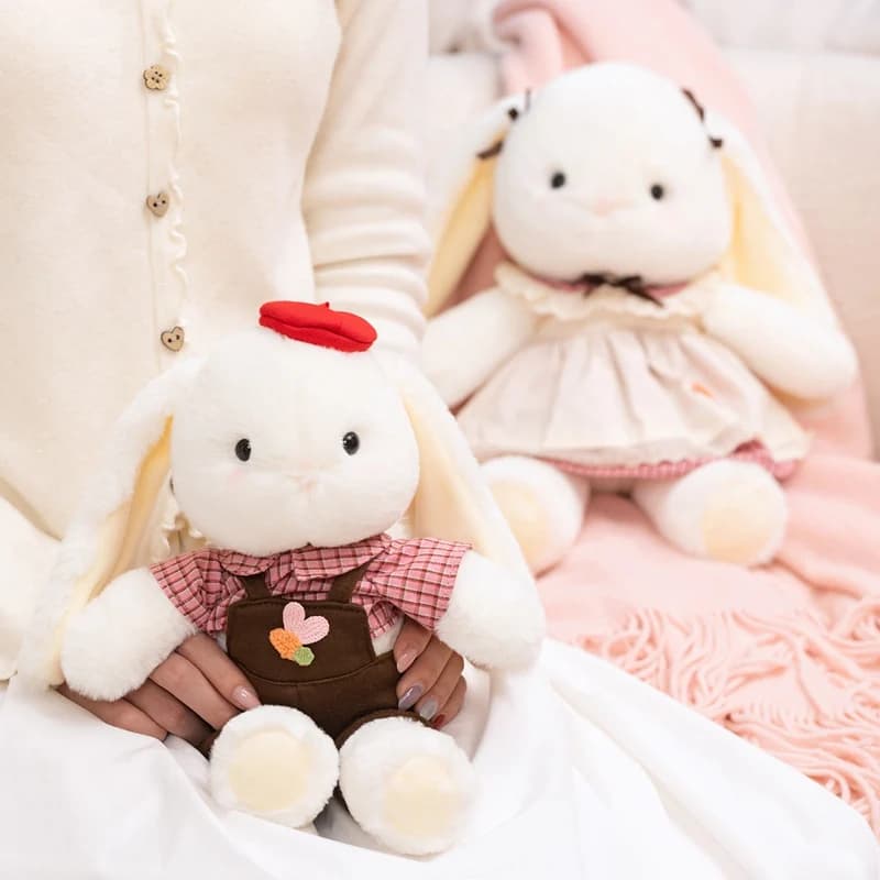 Couple Rabbit Plush Toys Dressing Rabbit Stuffed Doll Squishy Kids Accompany Sleep Toy Adorably Room Decor Toys Birthday Gifts