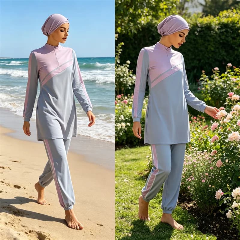 Burkini Musulmano, Costume da Bagno Modesto per Donne, Top e Pantaloni, Costume Islamico a Copertura Totale, Abbigliamento da Spiaggia Conservativo