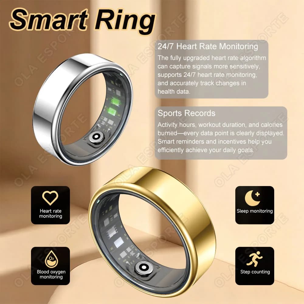 2026 New Men Women Smart Ring For Android IOS 100+ Sports Modes 5ATM Waterproof Sleep Health Monitoring Pedometer Fitness Rings