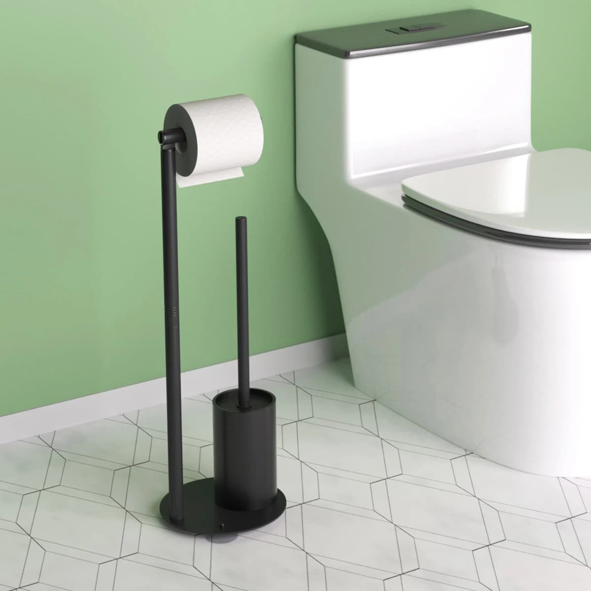 Floor Standing Multi-Functional Tissue Storage Rack Bathroom Non Perforated Tissue Holder Toilet Brush Vertical Paper Roll Rack