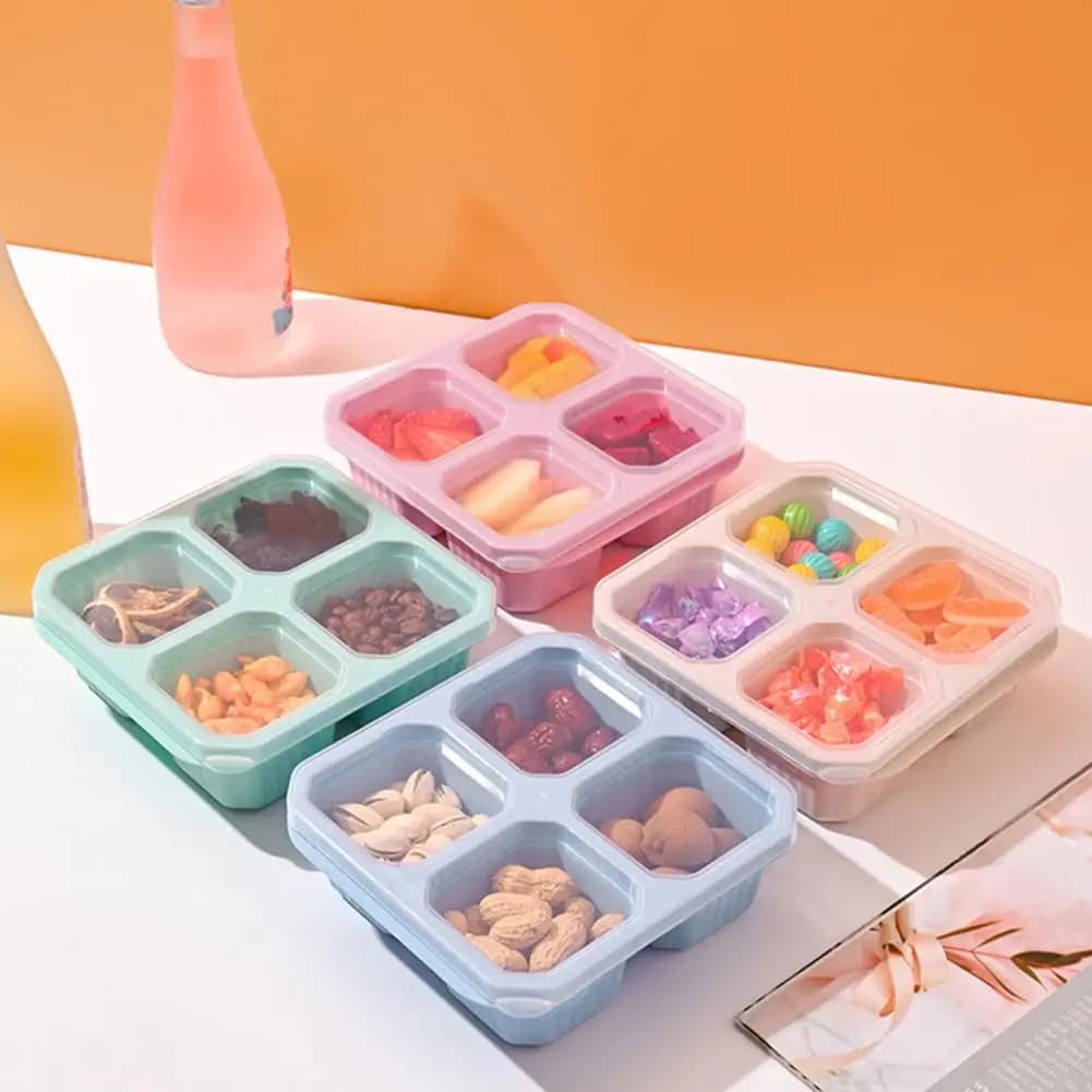 Snack Compartment Box 4 Pack Snack Boxes with 4 Compartments Reusable Food Storage Containers Easy-open Lid Meal Prep for Kids