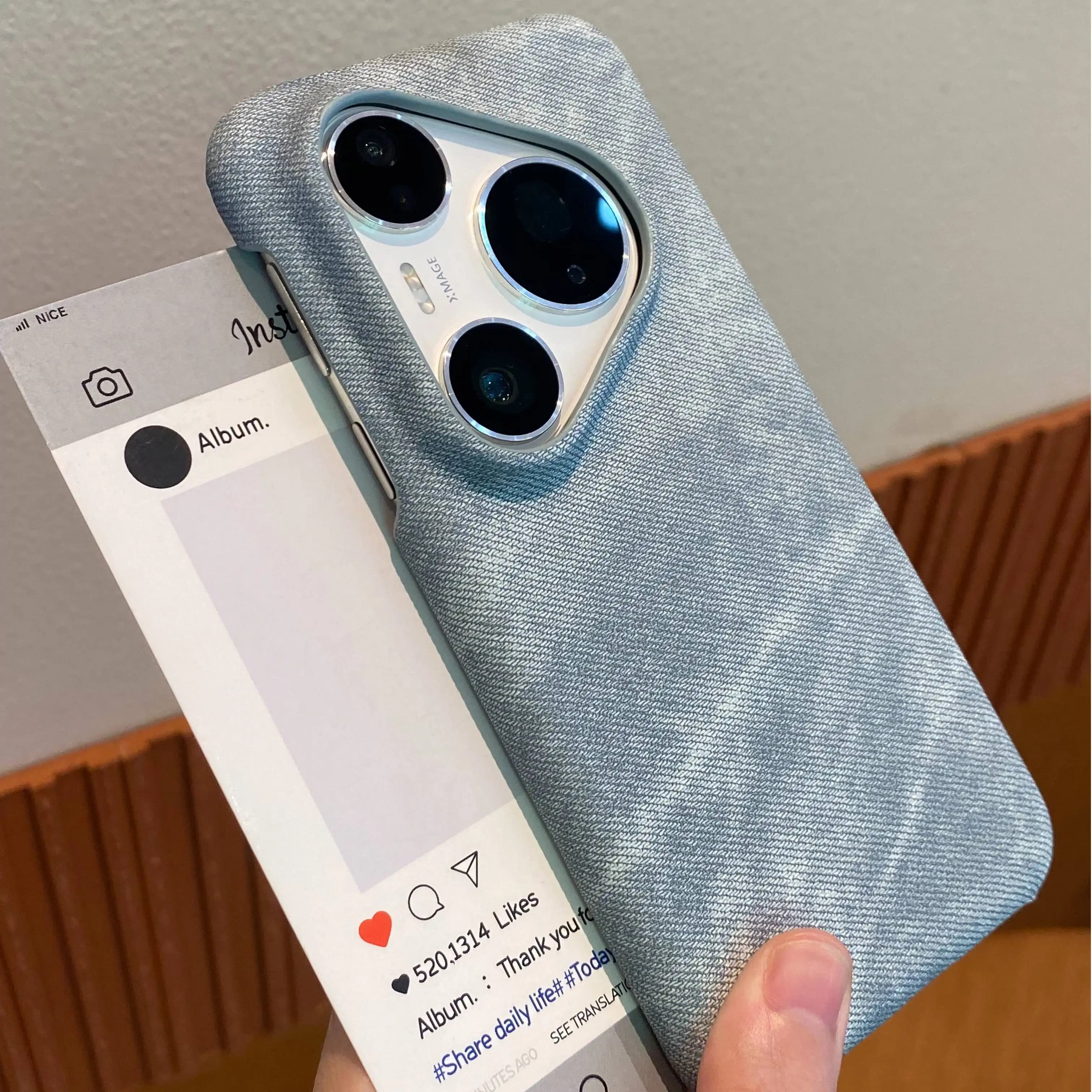 Custodia per Huawei Pura 80 Ultra Pro Custodia in pelle PU Denim Texture Magnete Magsafe PC Cover posteriore rigida per Huawei Pura 80 Pro + Shell