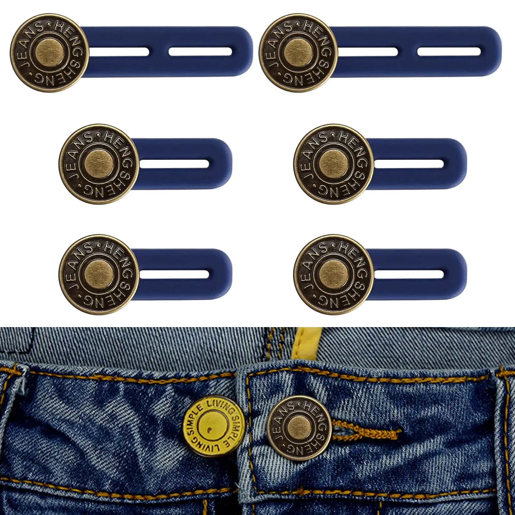 6/4 Pezzi Estensore per Bottoni di Jeans, Allargatore per Cintura Senza Cuciture per Uomo e Donna, Fibbia Estensibile in Silicone