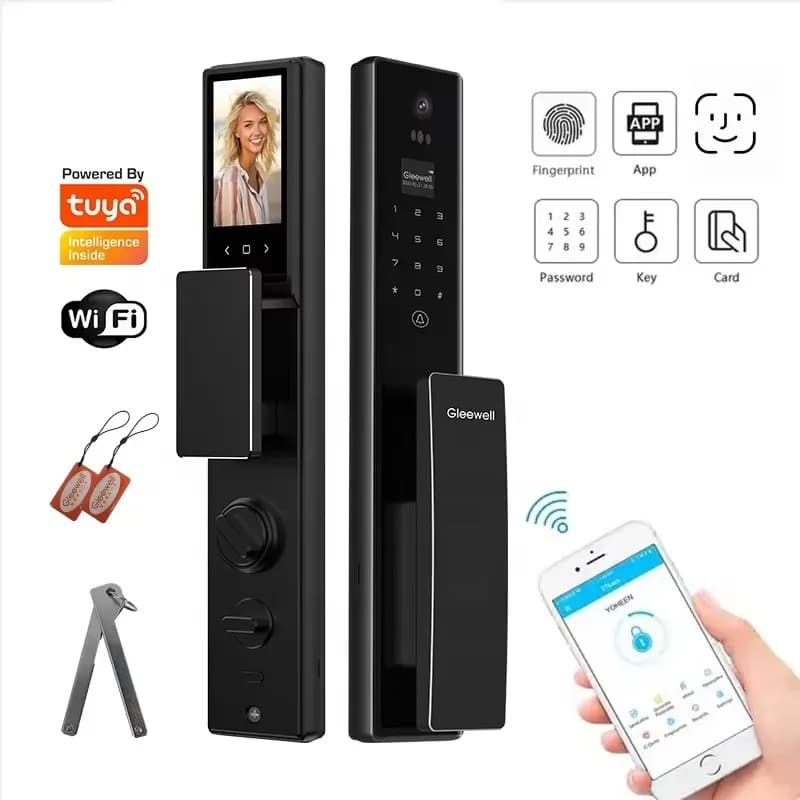Serratura Intelligente Usmargo con Videocitofono WiFi, Ingresso Senza Chiave, Riconoscimento Impronte Digitali e Facciale 3D, Compatibile con Tuya