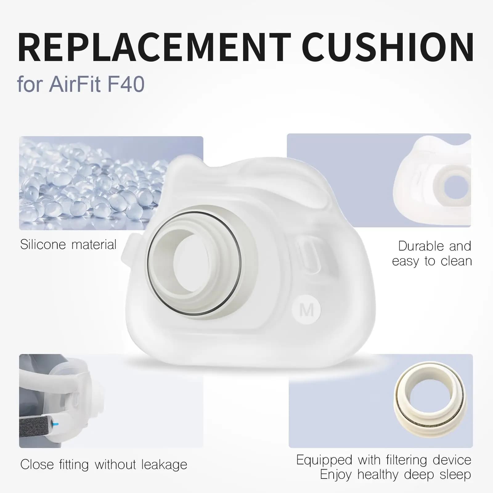 CPAP Full Face Mask Cushion Replacement for F40 Style Silicone Soft Comfortable Fit Anti Leak S M L 1 Set Washable Cushion Only