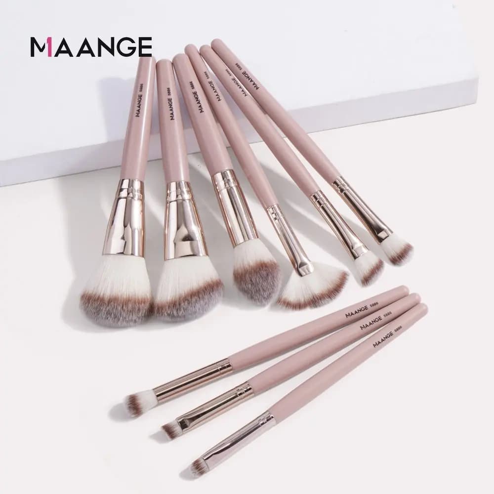Maange 9Pcs Set of brushes for makeup foundation highlighter of cosmetic powder beauty tools to shade the shadows soft bristles Dense