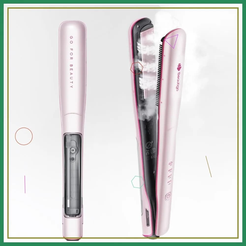Piastra a Vapore per Capelli, Anti-Crespo e Idratante, Riscaldamento Rapido in 20s, Piastre in Ceramica per Capelli Spessi, Ricci e Crespi, Oro Rosa