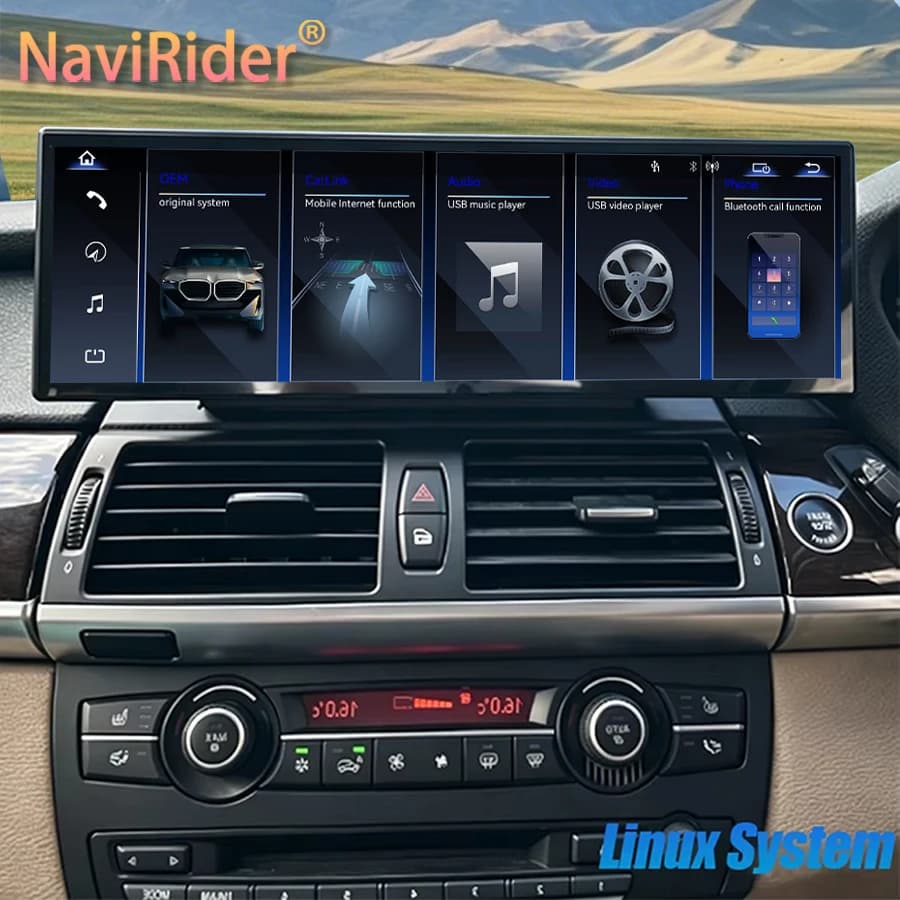 Autoradio RHD 14.9'' con sistema Linux CCC/CIC, Android Auto e Carplay per BMW X5 X6 E70 E71 2007-2013, GPS, Navigatore e Schermo Multimediale.