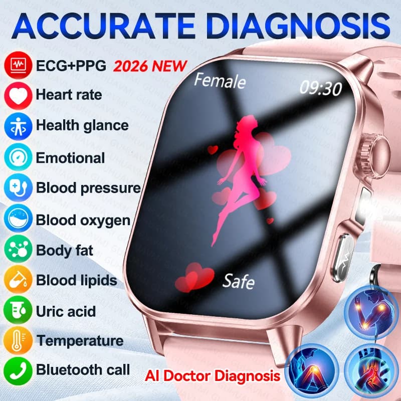 Nuovo Smartwatch per Donne con Diagnosi AI Accurata, Monitoraggio ECG, Pressione Sanguigna, Frequenza Cardiaca, Lipidi nel Sangue, Temperatura, Chiamate Bluetooth, Orologio Intelligente per la Salute