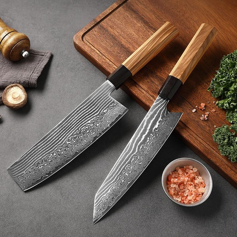 Coltello da Chef 8 Pollici in Acciaio Damasco a 67 Strati VG-10 con Manico in Legno d'Ulivo ed Ebano per Affettare Verdure, Carne e Uso in Cucina