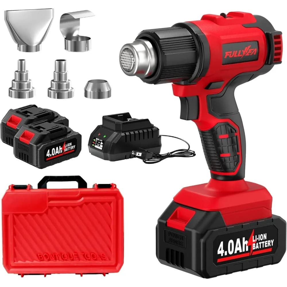 Pistola termica senza fili, max 1022 ° F (550 ° C) Kit pistola ad aria calda leggera a riscaldamento rapido con batterie 2x4.0Ah e 5 ugelli, portatile