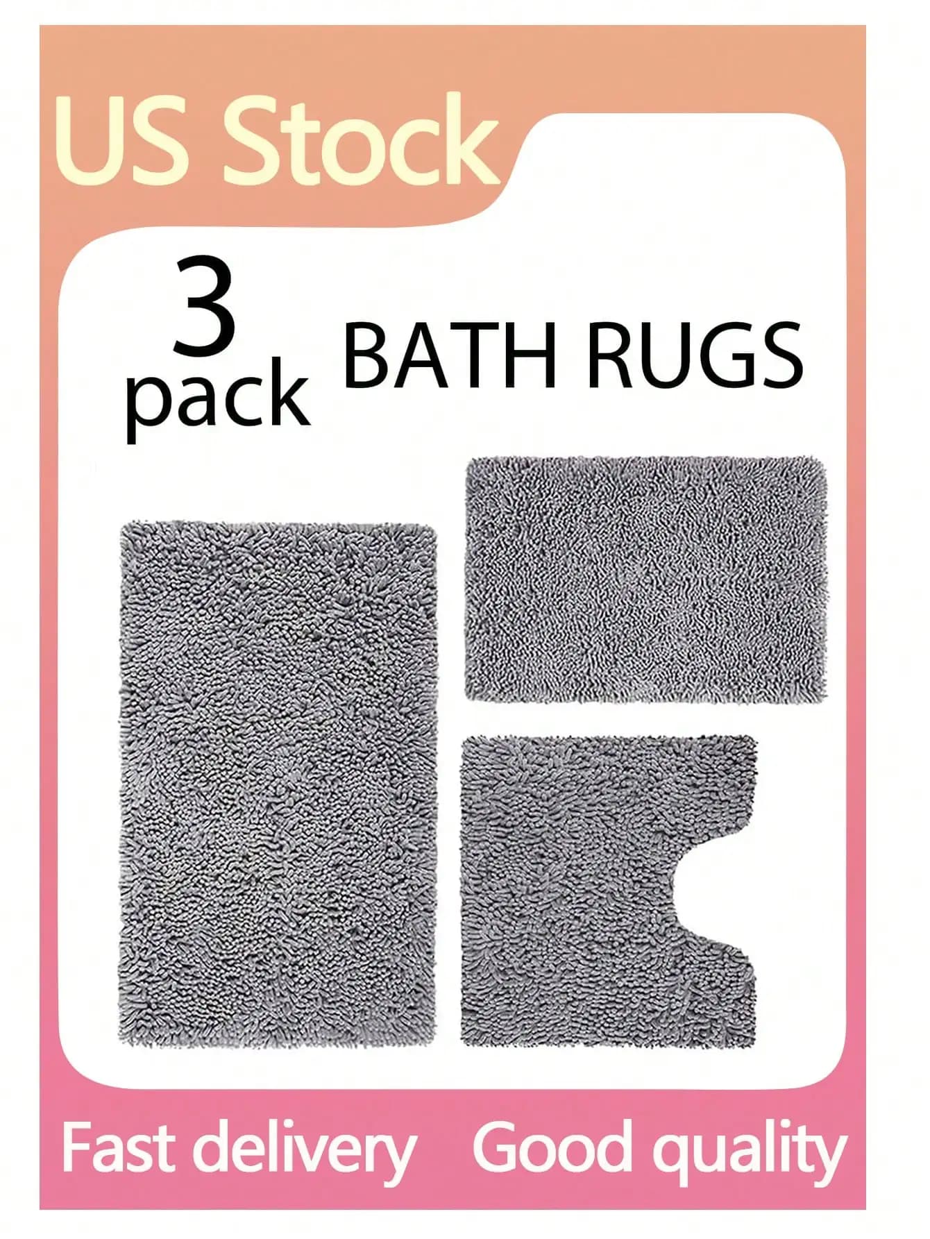 Set di tappetini da bagno in ciniglia morbida e assorbente da 3 pezzi, adatto per la decorazione del bagno di casa e della doccia, tappetino da bagno antiscivolo