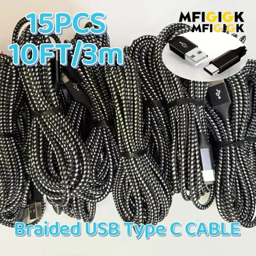 MFIGlGK 15 cavi USB C tipo C 10 piedi per Samsung S8 S9 S10 Xiaomi Samsung Galaxy S10 S10 + s9 Android A15 A25 A35 A55