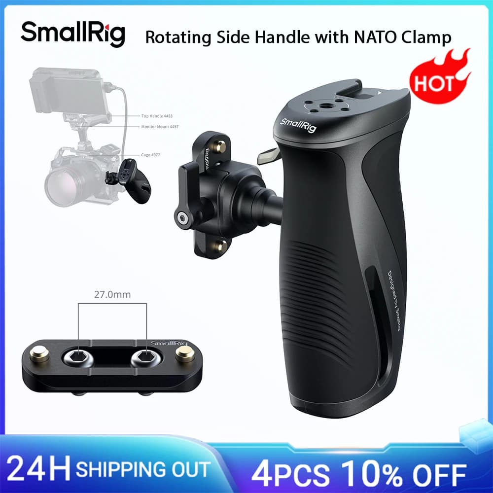 Maniglia laterale NATO rotante SmallRig con morsetto NATO, 360 ° Impugnatura di regolazione per piastre di montaggio del kit gabbia per fotocamera/monitor DLSR 5160