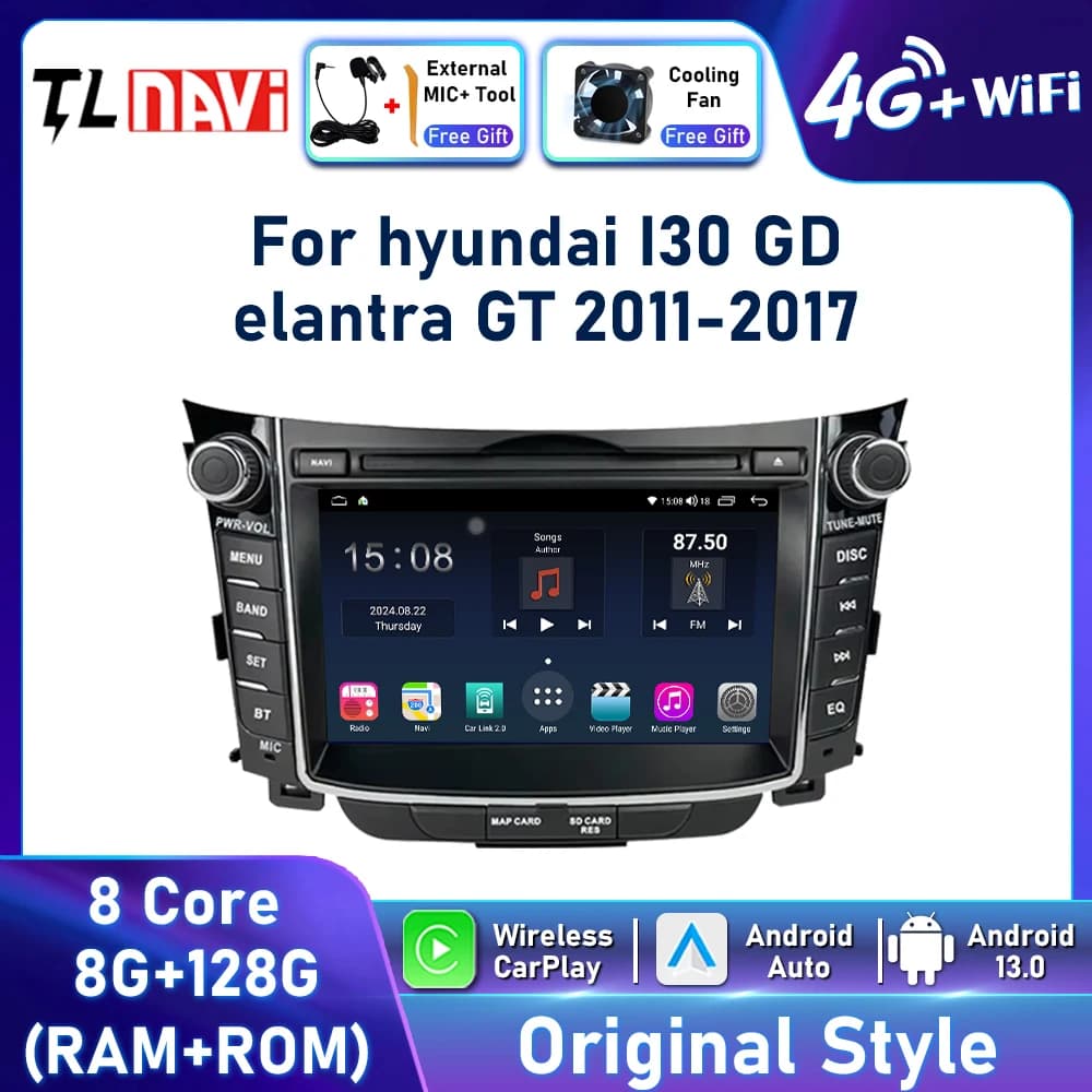 Autoradio Carplay senza fili per Hyundai I30 Elantra GT 2011 - 2017 Nuovo lettore video stereo multimediale Android Navigazione GPS Auto