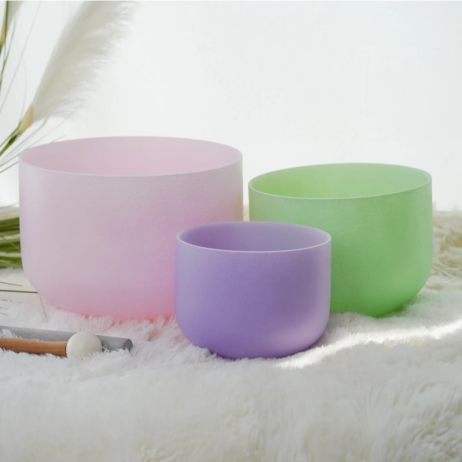 Hye-eun 3Pcs 8-12inch BFC Note Color Crystal Singing Bowl Set with Heavy Duty Carrying Case+Suede Stick+Rubber Mallet+Oring