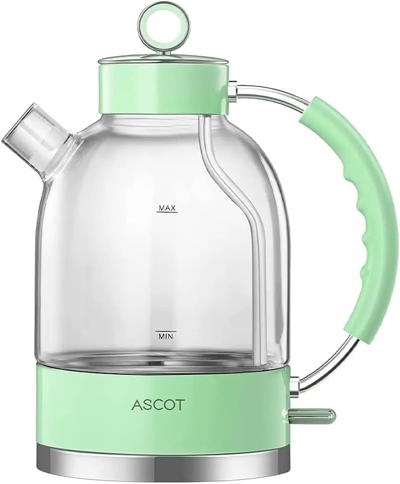 1.5 liters glass electric kettle with automatic shutdown, protection against boiling and cableless design: fast boiling in 5 minutes