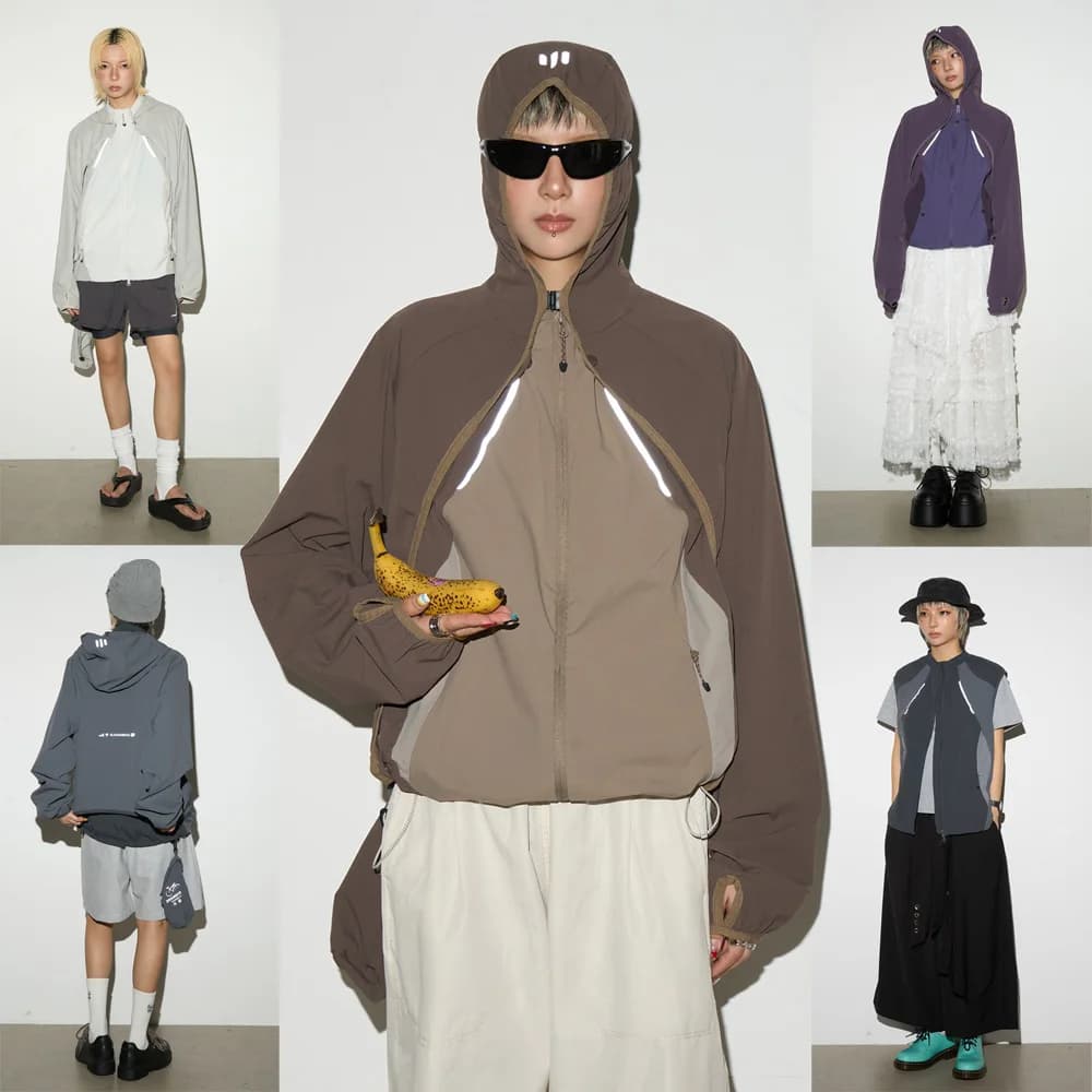 Men Women Outdoor Quick Dry Lightweight Cargo Coat Vest Sets Jacket Streetwear Fashion Casual Track Hooded Sunscreen Cape Jacket
