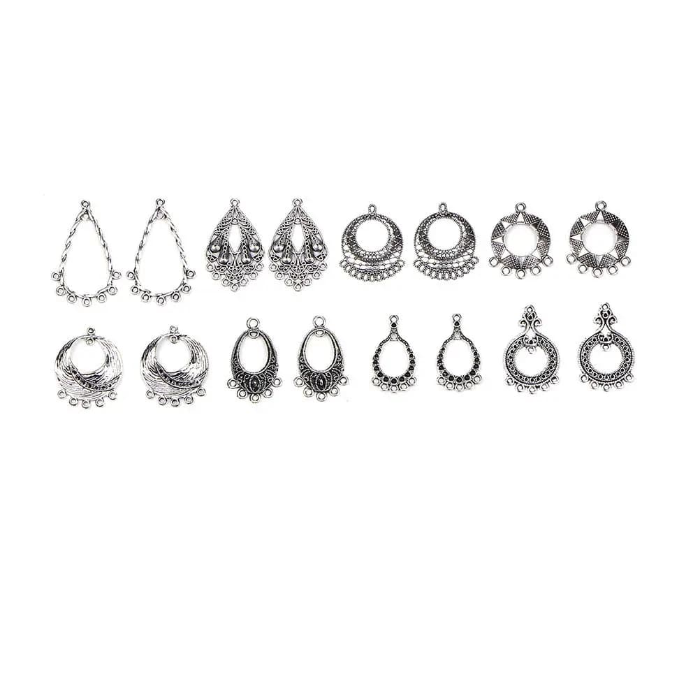 60Pcs Mixed Silver Earring Materials Classical Charms for DIY Jewelry Making Pendants Accessories Silver Charms