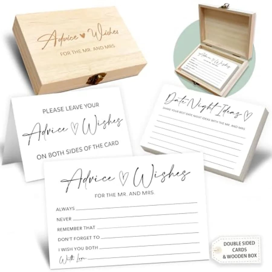 Advice and Wishes for the Mr and Mrs - 50 Packs Wedding Advice Cards Bridal Shower Game Cards with Box Reception Guest Book for