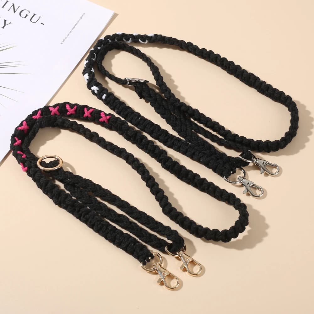 Moda donna tessuto cellulare catena lunga corda di cotone nero Hang Neck telefono Hanging Cord Anti-Drop telefono cordino gioielli