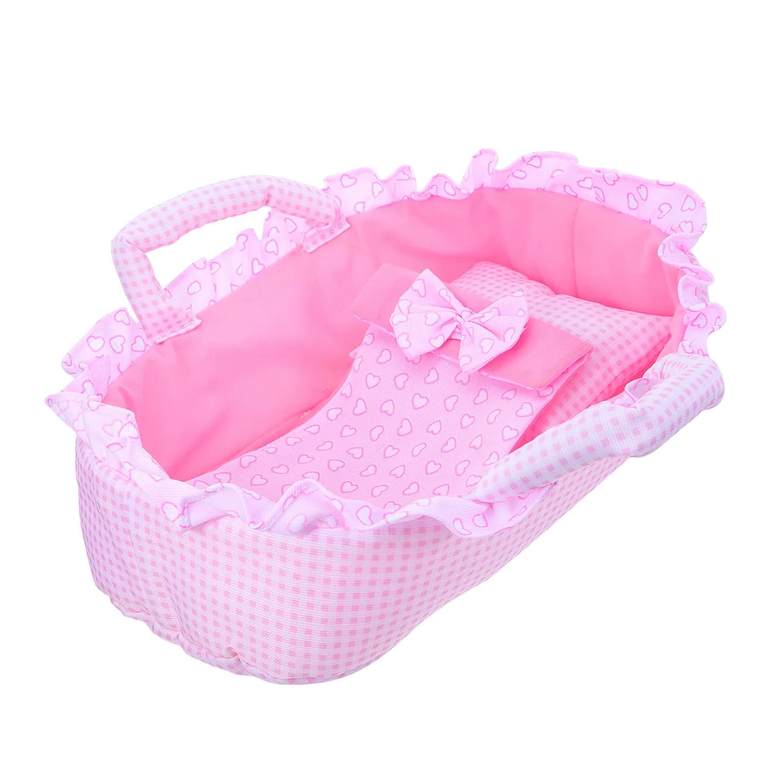 Culla per Bambole 35Cm, Culla Rosa Portatile, Cuscino per Trasporto Bambole Reborn, Coperta, Letto Giocattolo per Casa delle Bambole