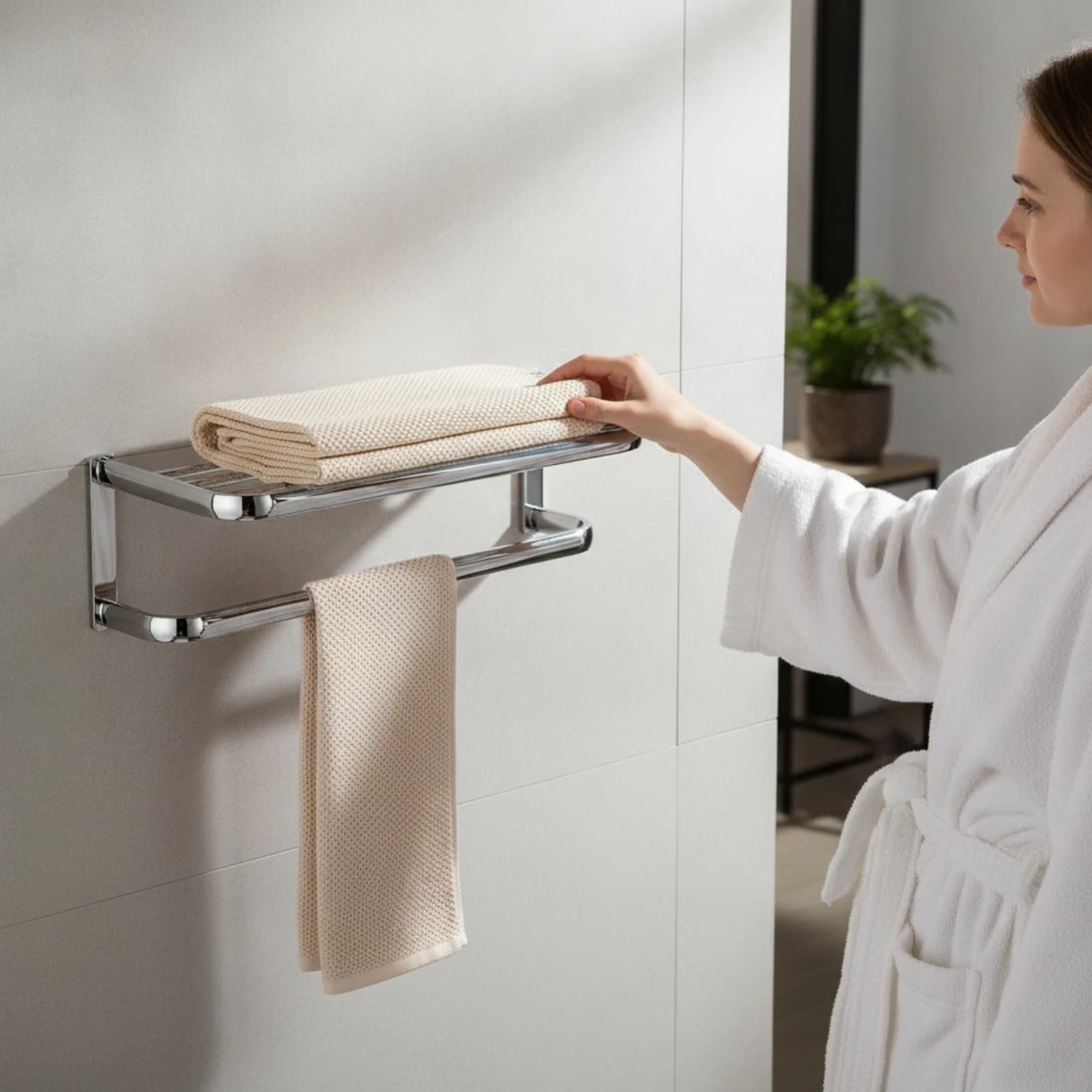 Bathroom Towel Rack with Shelf Corrosion Resistant Towel Bar with Shelf Hardware Easy to Install Heavy-Duty for Guest Bath