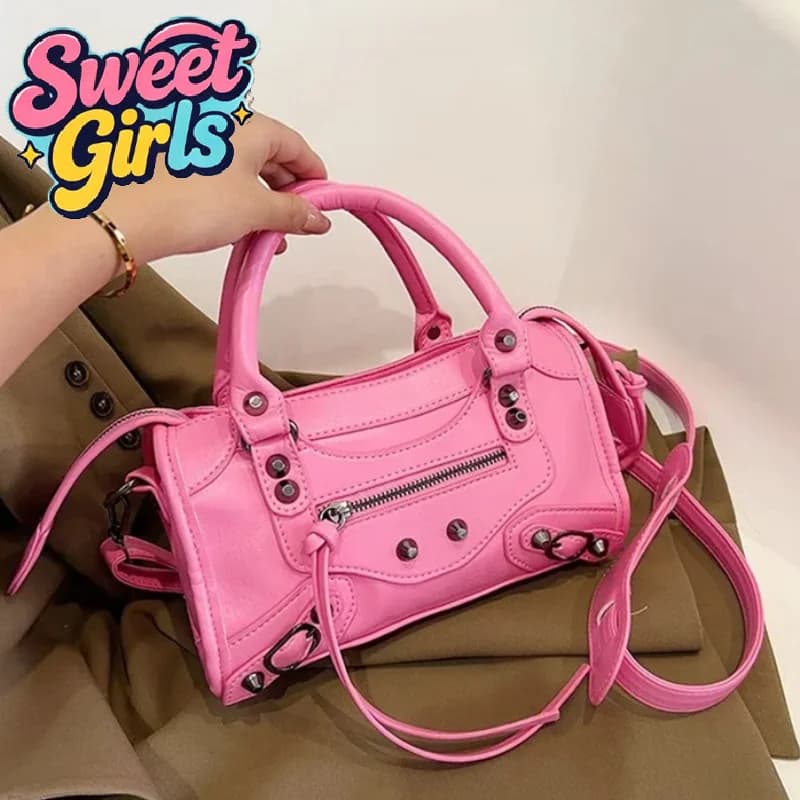 Fashion Rivets Large Capacity Pillow Bag Bowling Motorcycle Handbag Single Shoulder Crossbody Casual Women's Bag